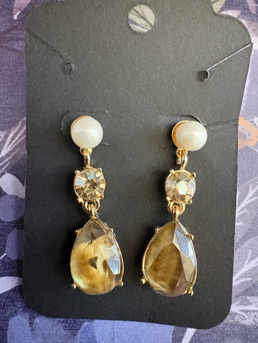 Gold-Tone Drop Earrings with Champagne Gemstones